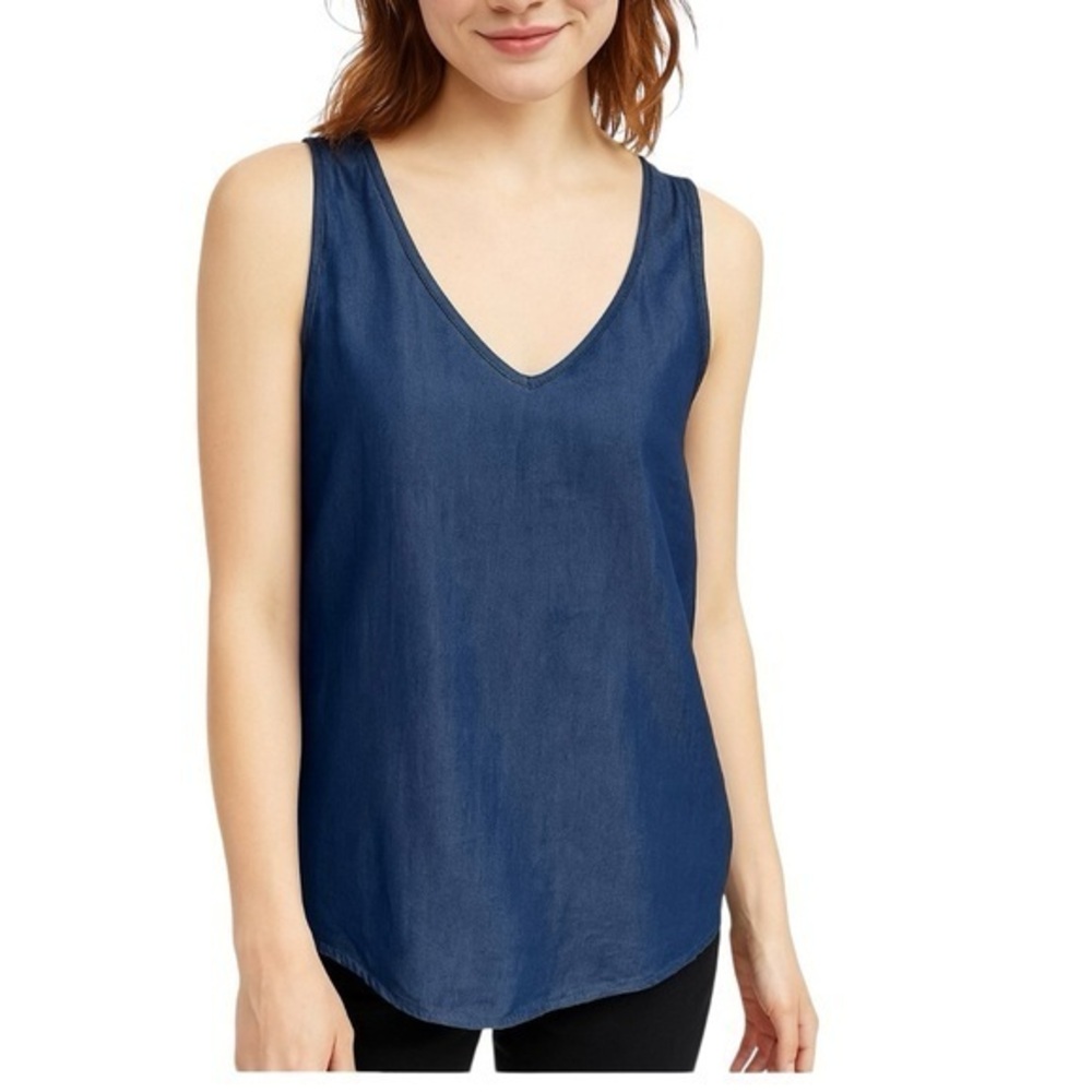 GAP Crisscross Back Chambray Blue Tank Top 100% Lyocell Women Size XS NWT